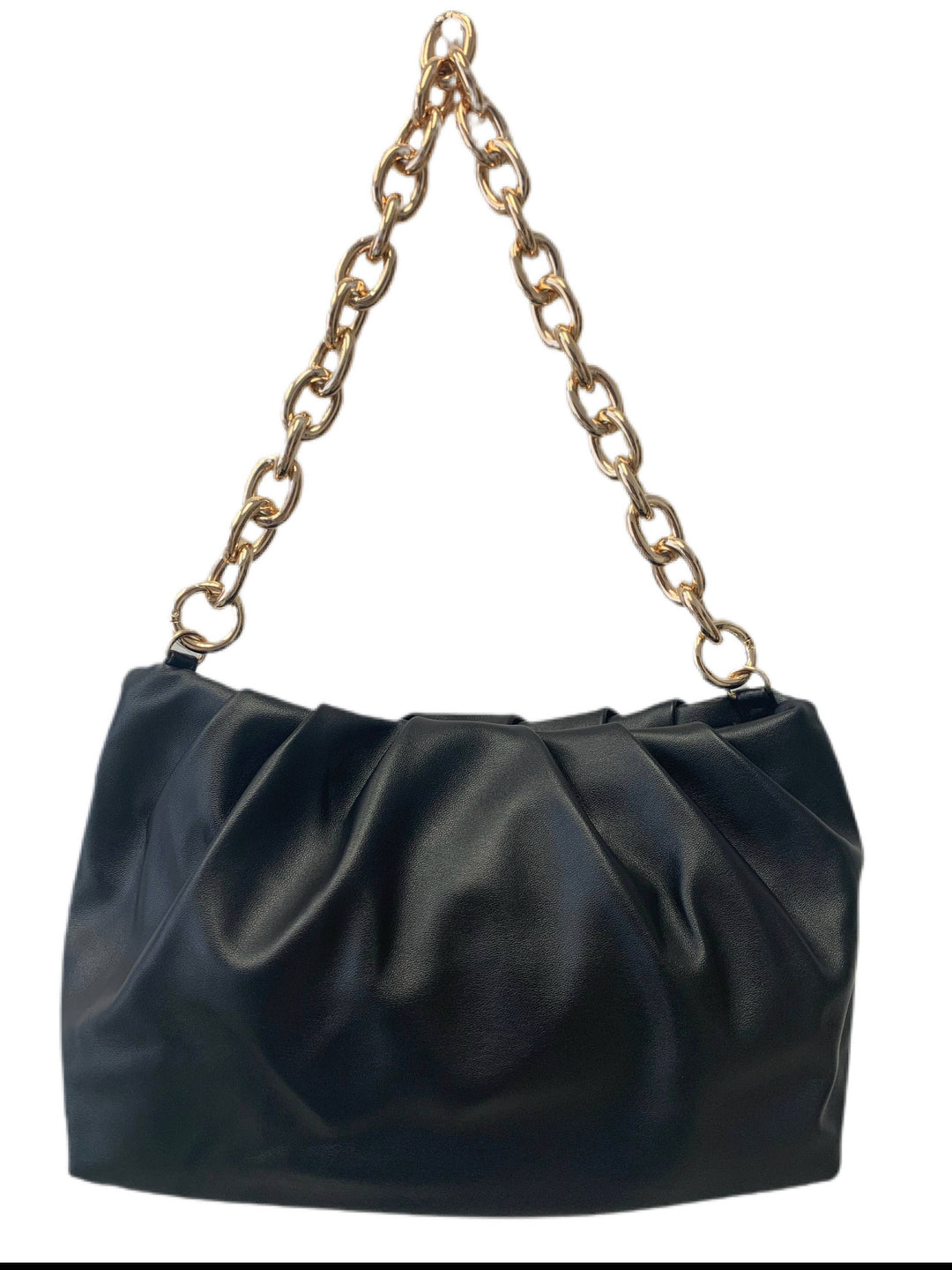 Vegan Leather Black Shoulder Bag with Chunky Gold Chain – Nicole